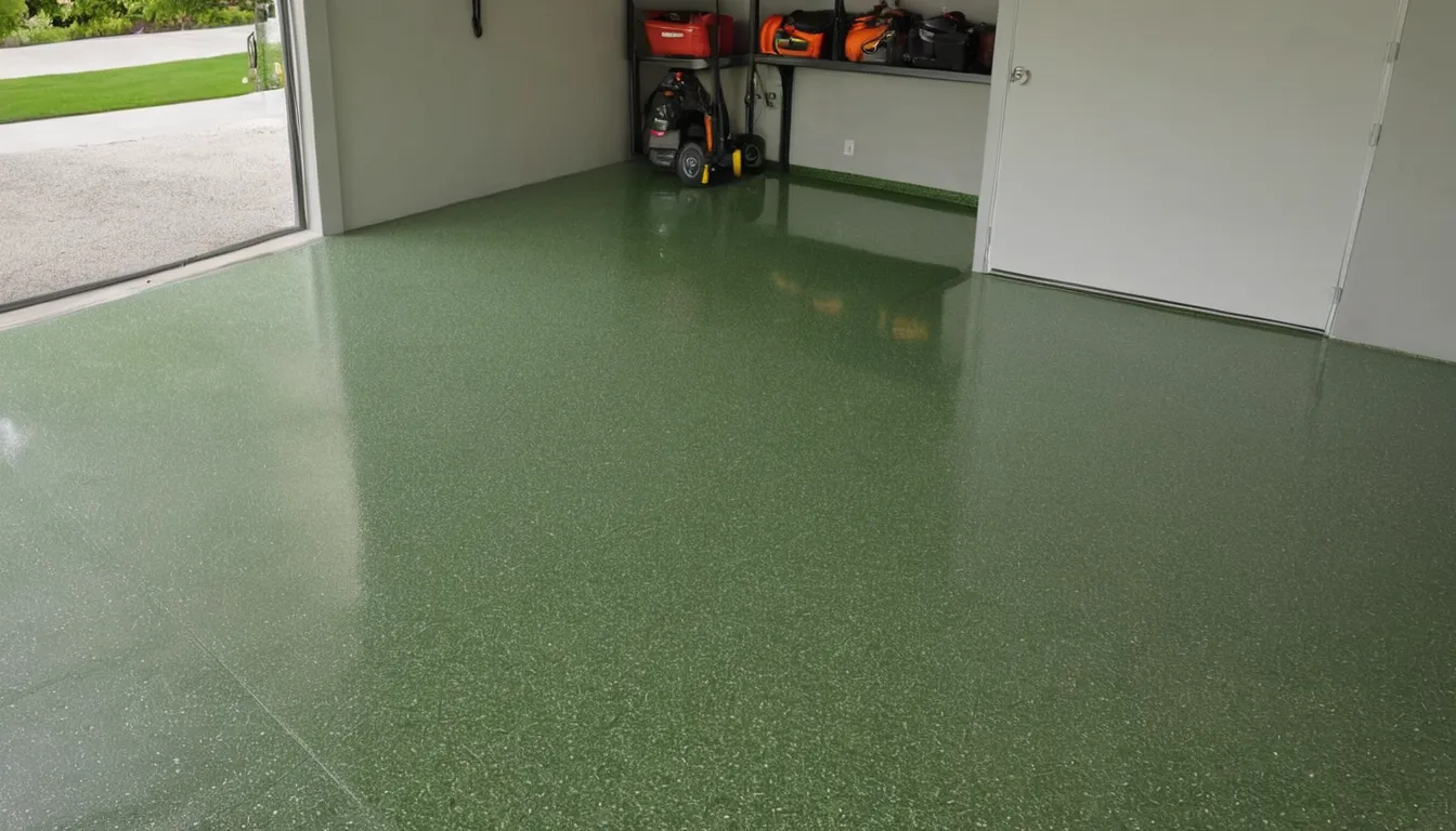 Garage with a freshly coated epoxy floor in a Kent home